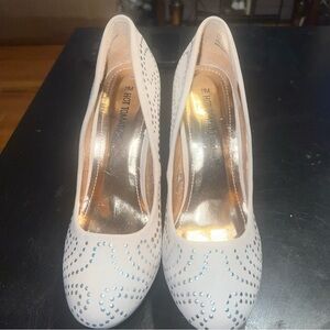 Hot Tomato Elegant White Heels with Embellishments